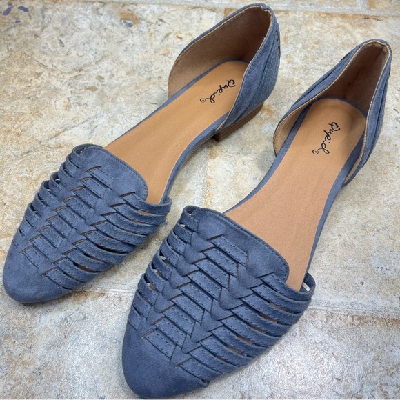 Quipd Buckle Gray Bohemian Western Southwestern Light Academia Wooden Flats 9 - Picture 1 of 13